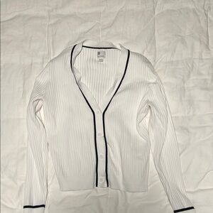 White Ribbed Cardigan Sweater